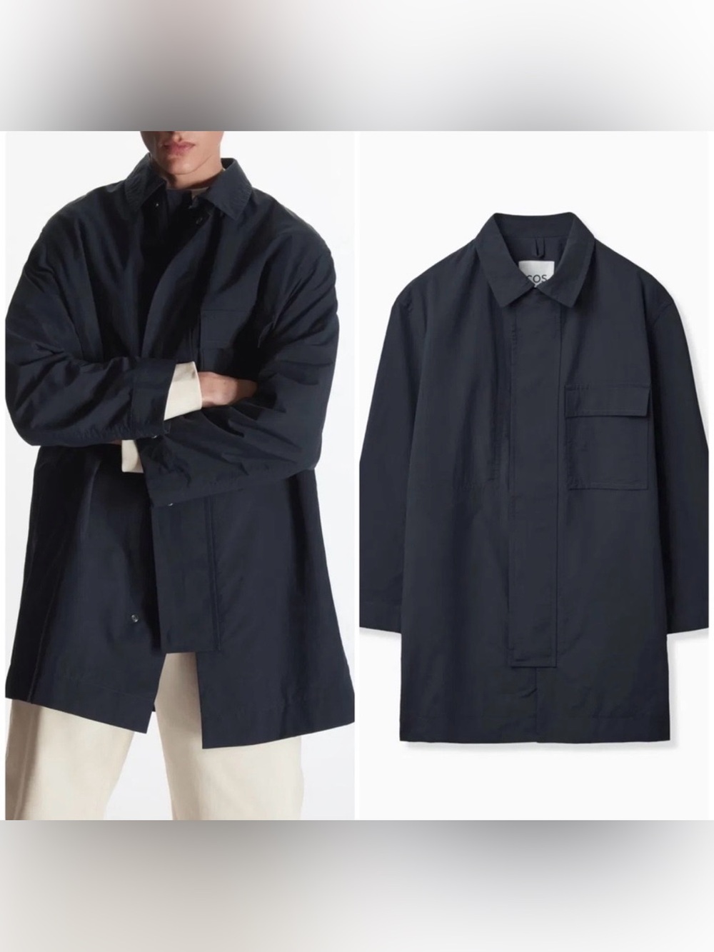 COS Relaxed-Fit Car Coat in Navy Blue Men’s Small